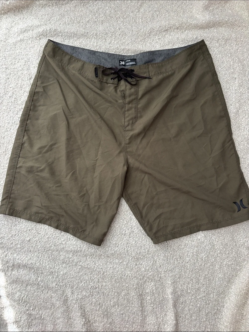 Hurley Men's Olive Green Board Shorts with Black Drawstring Size 38